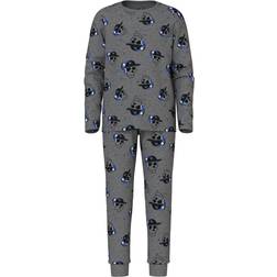 Name It Dark Grey Mel Skull Noos Nightset - Blå/Mørkegråmeleret