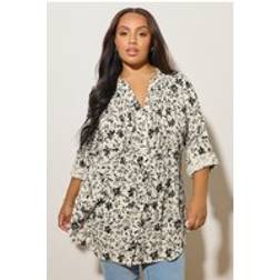 Yours Floral Print Pintuck Blouse - White