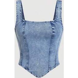 Shein Women Square Neck Asymmetric Hem Sleeveless Denim Top