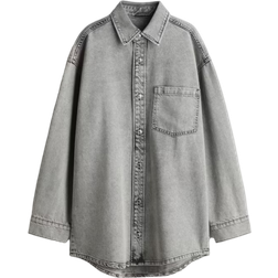 H&M Feather Soft Oversized Denim Shirt - Grey