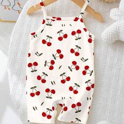 Shein Cute Cherry Print Baby Girl Casual Romper