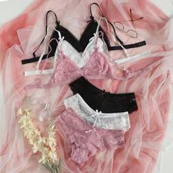 Shein Floral Lace Bow Decor Bra Panty Set - 3 Sets
