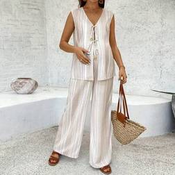 Shein 2pcs Maternity Striped Tie-Front Vest Set