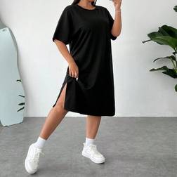 Shein Midi T-Shirt Kleid Basic Lässig Einfarbig - Schwarz