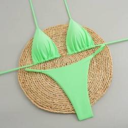 Shein Two Pieces Bikini Set Solid Color With Tie - Swimwear