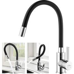 Auralum Mitigeur Évier Avec Bec Flexible Rotative À 360° Chrome Noir
