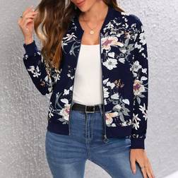 Shein Bomberjacke Mit Blume Muster Reißverschluss