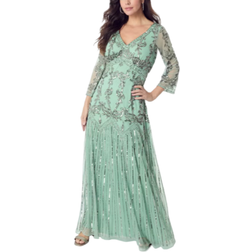 Roaman's Beaded V Neck Gown Plus Size - Dusty Mint