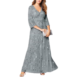 Roaman's Beaded V Neck Gown Plus Size - Gunmetal