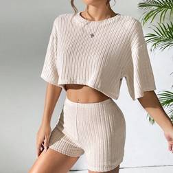 Shein Women Simple Solid Color Short Sleeve Top Set