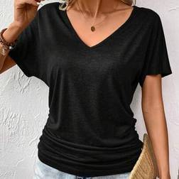 Shein Women Batwing Short Sleeve Pleated T-Shirt - Summer
