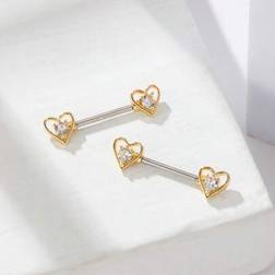 Shein Fashion Cute Heart Zirconia Nipple Rings - Intimate Piercing Jewelry