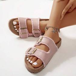 Shein Breathable Platform Slippers Casual Beach Sandals - Faux Fur Trim
