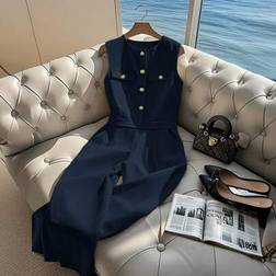Shein Spring Summer Fashion Elegant Sleeveless Metal Button Jumpsuit