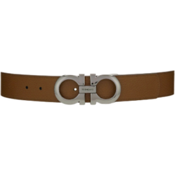 Ferragamo Reversible & Adjustable Double Gancini Belt - Brown Sugar/Black