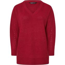 Yours Curve Burgundy Red Vneck Jumper - Red