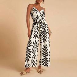 Shein Summer Printed Camisole Jumpsuit With Self-Tie Belt - Sleeveless