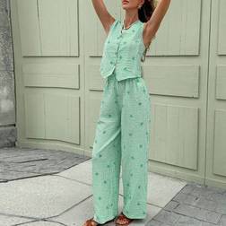 Shein Summer Striped Bow Single Button Vest And Pants - 2 Pieces
