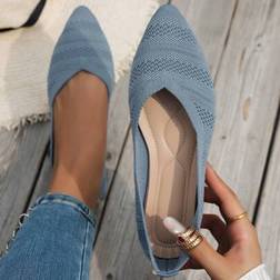 Shein Pointed Toe Solid Color Knit Slip-On Casual Flats - Versatile