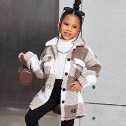 Shein Young Girl Casual Plaid Reversible Fleece Warm Mid-Length Jacket - Winter