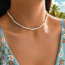 Shein Classic Creative CCB Beads Rice Pearl Braided Choker Necklace - Formal