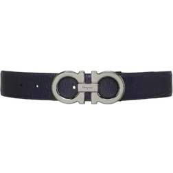 Ferragamo Reversible & Adjustable Double Gancini Belt - Deep Ocean/Black