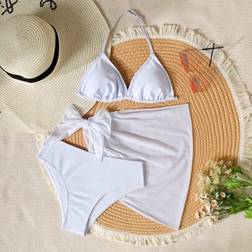 Shein Tween Girls Solid White Casual Vacation Bikini Set 3 Piece