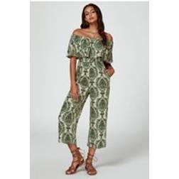 FS Collection Shoulder Print Frill Jumpsuit - Green