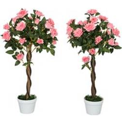 OutSunny Set of 2 90cm Rose Tree Pink Artificial Plant