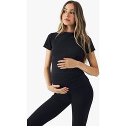boohoo Womens Maternity Sculpt Short Sleeve Top Black
