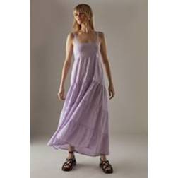 Warehouse Linen-Look Strappy Tie Back Tier Midi Sundress - Tan