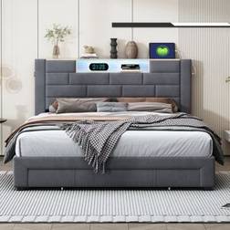 Ivy Bronx Upholstered With LED And 3 Drawers 140 x 200 cm Frame Bed