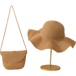 Shein 2pcs Ladies' Khaki Beach Sun Hat & Woven Crossbody Bag With Flap, Perfect For Beach Vacation Boho Halloween