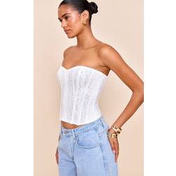 PrettyLittleThing Lace Boned Bandeau Corset Top - White