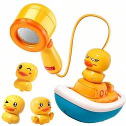 Shein 1set Kids Bath Sprinkler Shower Toy Rubber Yellow Duck & Pirate Duck Fun Water Play Toy Suitable For Children Summer Pool Water Fun
