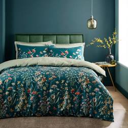 Dunelm Watercoloured Floral & Pillowcase Set Duvet Cover Multicolour, Blue (220x260cm)