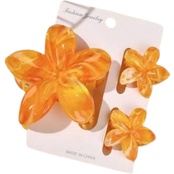 Shein 3pcs Spring & Summer Boho Style Ombre Big & Small Frangipanis Marble Pattern Hair Clips, Beach Vacation Hair Accessories Hair Claws Claw Clips Hair Ja