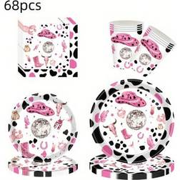 Shein 68pcs Pink Western Party Disposable Tableware Set