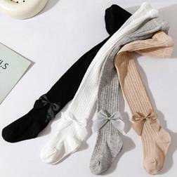 Shein Baby Girls Bow Decor Vertical Striped Stirrup Tights - Suitable