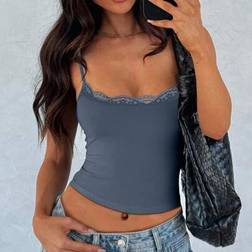 Shein Solid Color Lace Splice Round Neck Fitted Camisole