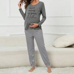 Shein Maternity Striped Slogan Graphic Nursing Tee Set