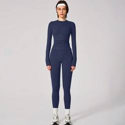 Shein Solid Color Sports Top And Pants Base Set - Yoga