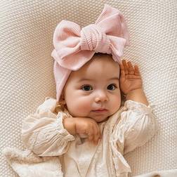 Shein Baby Girl Pink DIY Knitted Large Bow Double-Layer Elastic Headbands - Pink