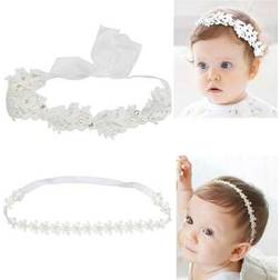 Shein Elegant Flower Christening Headbands For Baby Girl