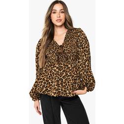 boohoo Womens Maternity Leopard Shirred Smock Top 12