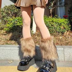 Shein Short Plush Leg Warmers Autumn Winter - Camel/Brown