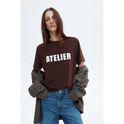 H&M Ladies Printed T-shirt - Dark Brown/Atelier