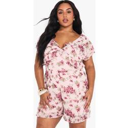 boohoo Womens Plus Floral Chiffon Playsuit - Pink