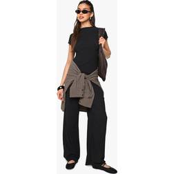 boohoo Textured Cap Sleeve Baby Tee Trouser - Black