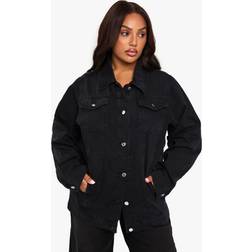 boohoo Plus Deep Turn Up Cuff Denim Jacket - Black